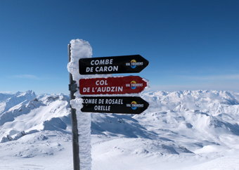 Signpost at the top of Cime de Caron, Val Thorens