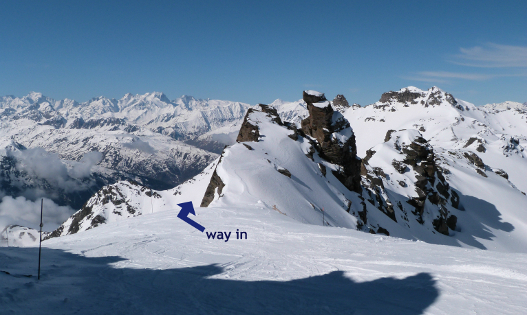 Brequin ridge, way in to Combe just to left of ridge Brequin ridge, start of the Combe sans nom off piste itinerary