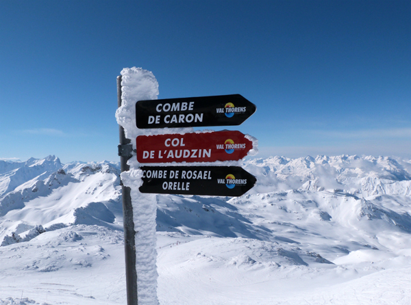 Signs at the top of the Cime de Caron Signpost at the top of the Cime de Caron