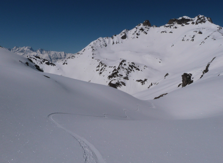 Val Thorens off piste itineraries - snowboard track in Combe sans nom