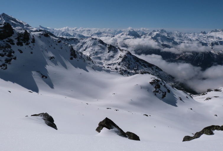 View of Combe sans nom Combe sans nom off piste itinerary, view from top