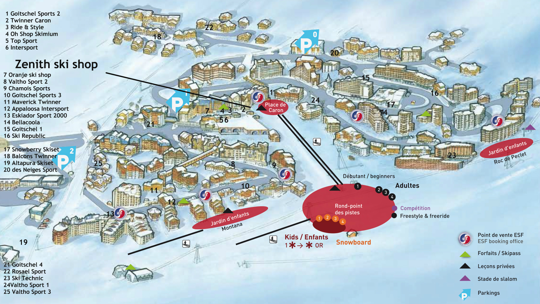 Ski shop location map Location map of ski shops in Val Thorens