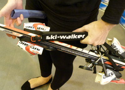 Ski-Walker London Ski and Snowboard show: Ski-Walker handle to help carry skis.
