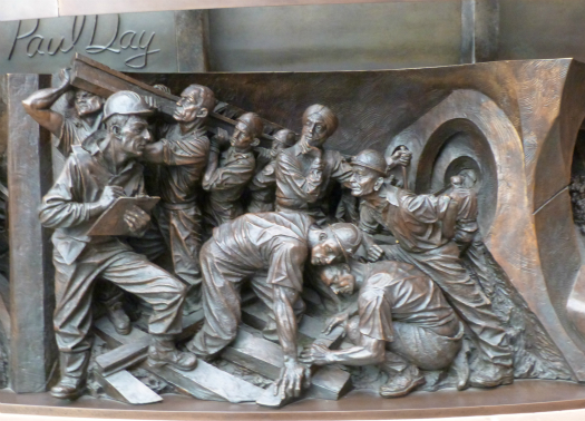 Frieze on The Meeting Place Detail from The Meeting Place statue at St Pancras station
