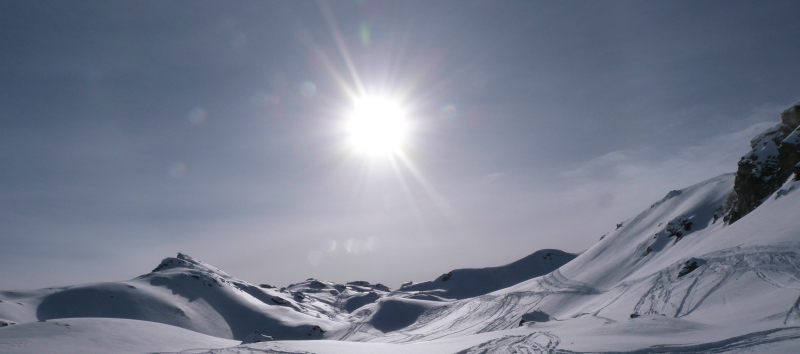 Les Yvoses off piste route - view back towards Col de la Bache